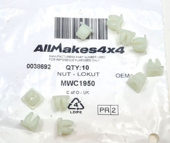 Image of MWC1950, a 'PLASTIC LOKUT DOOR LOCK DEFENDER' part