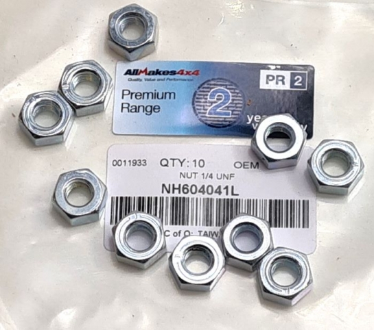 Image of NH604041L, a 'NUT 1/4 UNF THREAD' part