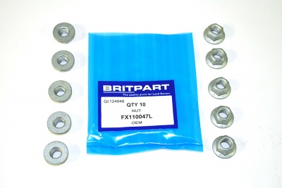 Image of FX110047L (FY110046), a 'NUT M10 FLANGED LOCKING - MULTIPLE APPLICATIONS' part