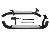 PAIR OF BLACK WITH RUBBER AND ANODISED ALUMINIUM CHEQUER PLATE TOP SIDE STEPS - DEFENDER 90 AND DEFENDER 110