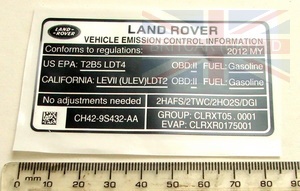 Image of LR028984, a 'LABEL - EMISSIONS' part