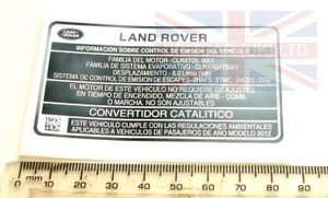 Image of LR028986, a 'LABEL - EMISSIONS' part