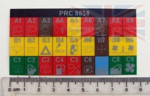 Image of PRC8858, a 'LABEL FUSE BOX COVER RANGE ROVER CLASSIC > HA' part