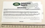 LABEL - UNDER BONNET INFORMATION - RANGE ROVER CLASSIC - DISCOVERY 1 + 2