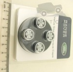 TYRE VALVE COVER - GREY & BLACK UNION JACK DESIGN WITH SILVER OUTER - 4 CAP SET - ALL MODELS